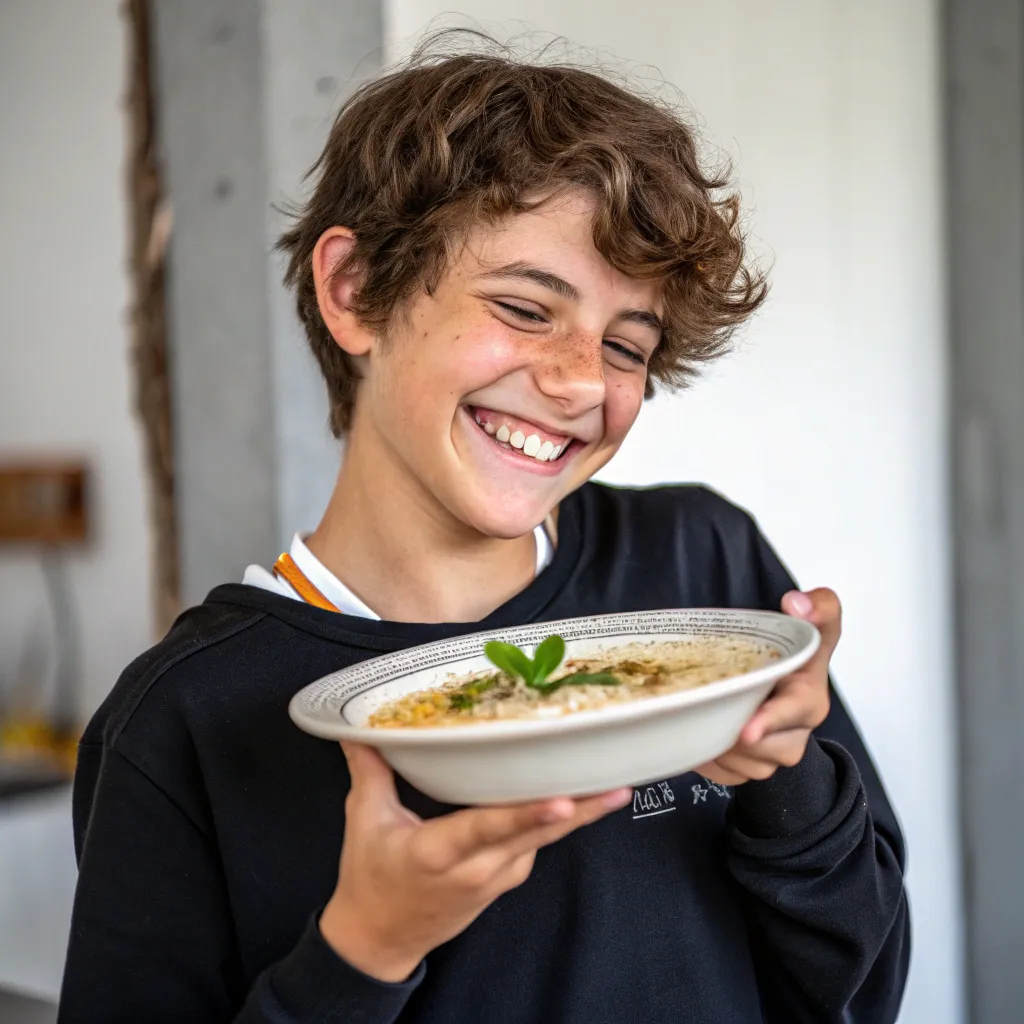 Smiling teenager holding a dish