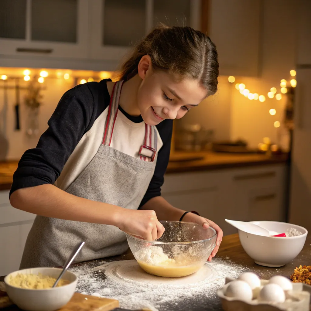 Teen baking a cake