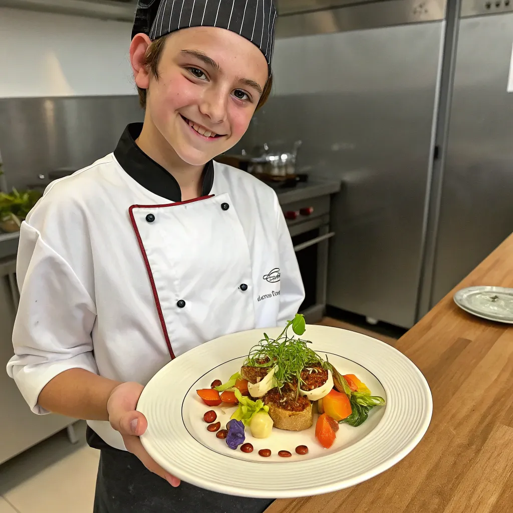 Teen presenting a gourmet dish