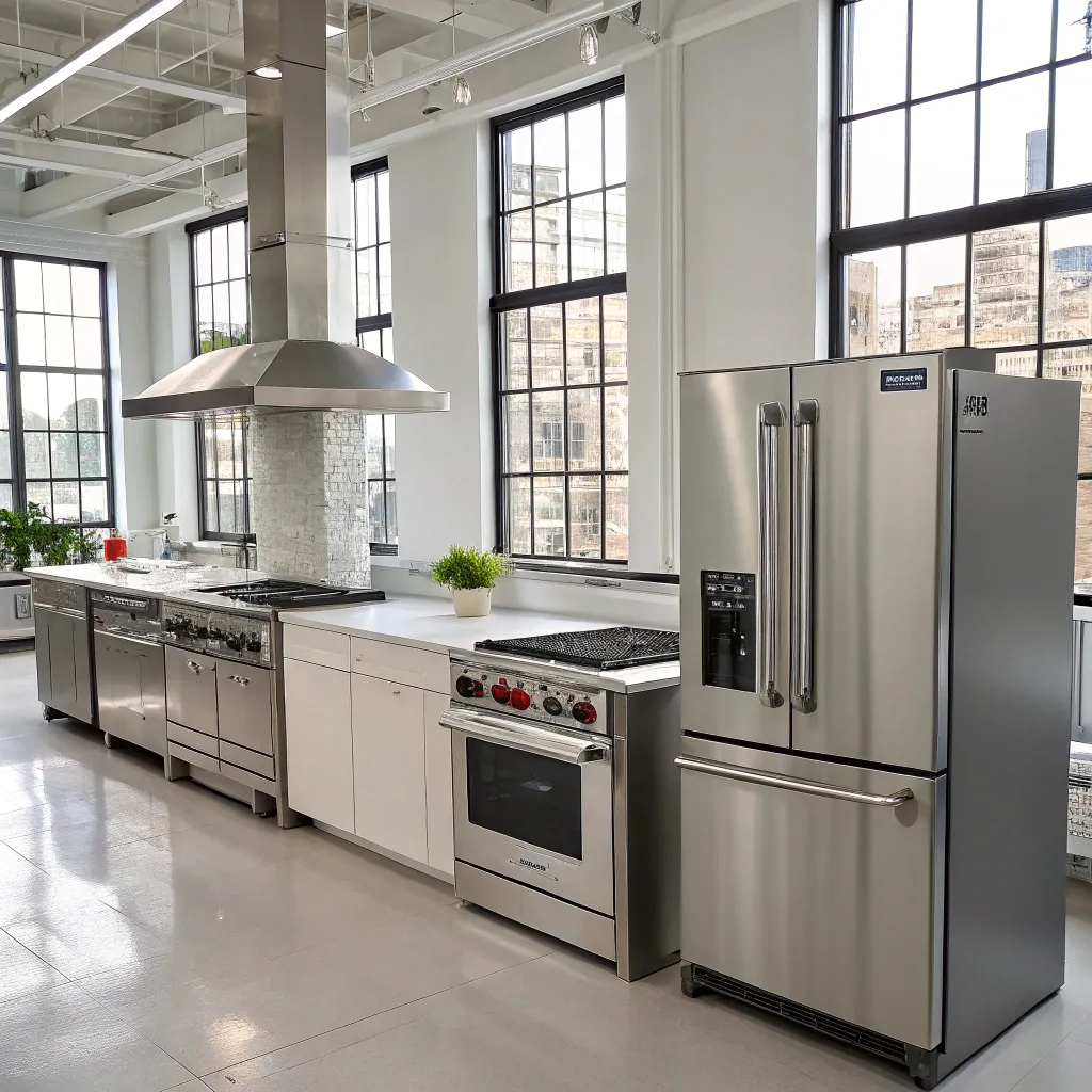 Modern cooking studio with stainless steel appliances
