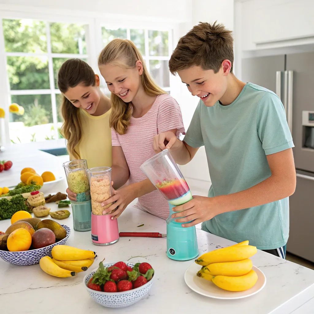 Teens making smoothies
