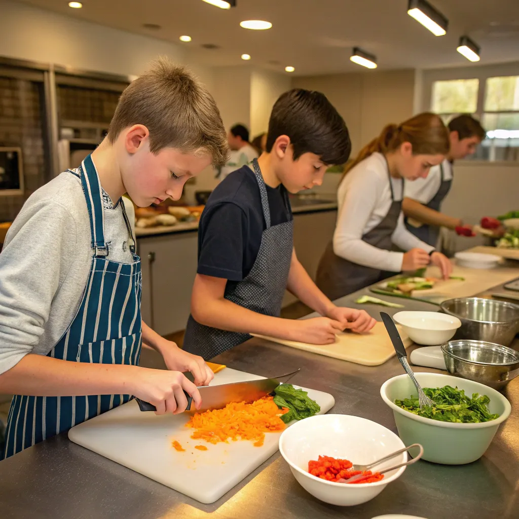 Teenagers participating in a cooking class